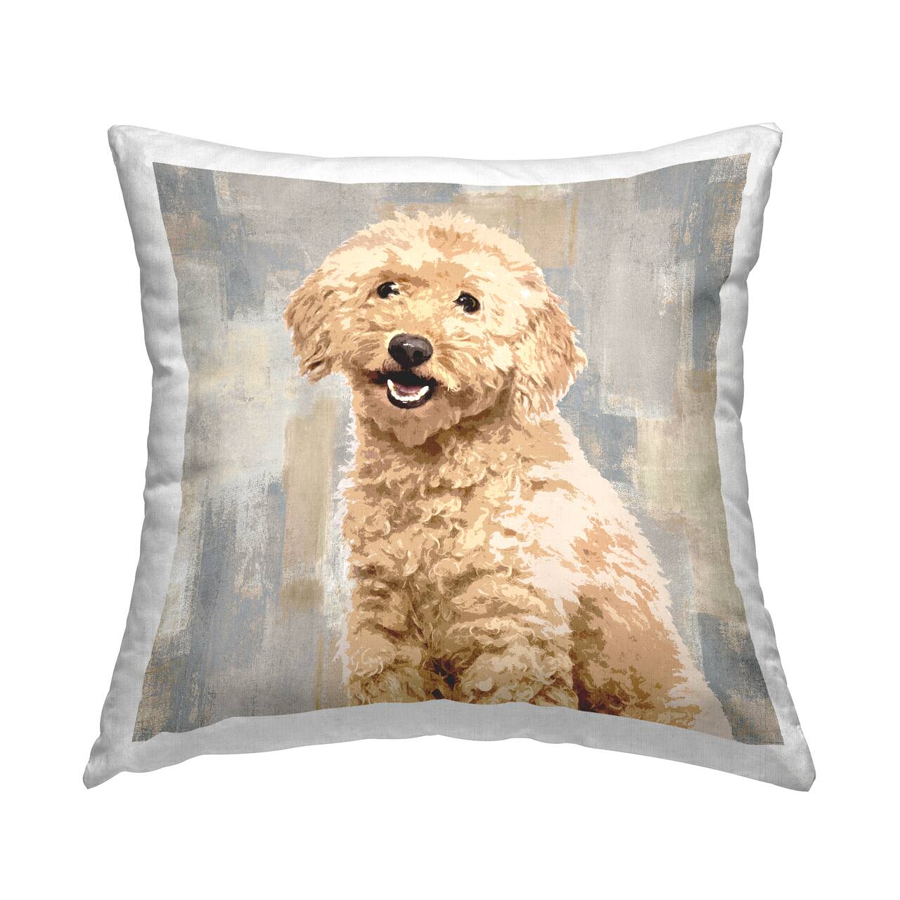Stupell Industries Smiling Labradoodle Dog Patchwork Grey Beige Pattern Throw Pillow 18" x 18"
